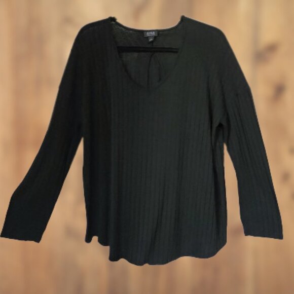 a.n.a Tops - A.N.A. Black Long Sleeve Ribbed Round Neck Tunic - XL